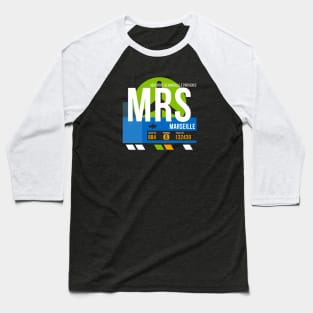 Marseille (MRS) Airport // Retro Sunset Baggage Tag Baseball T-Shirt